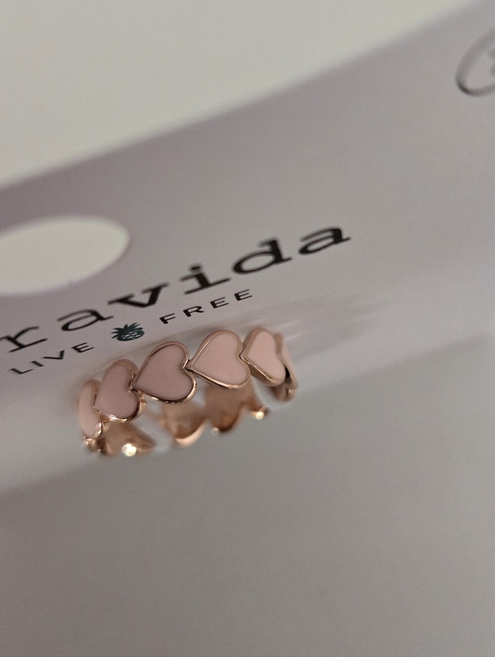 NWT Pura Vida Pink Heart Link Ring - Rose Gold And Enamel Size 8